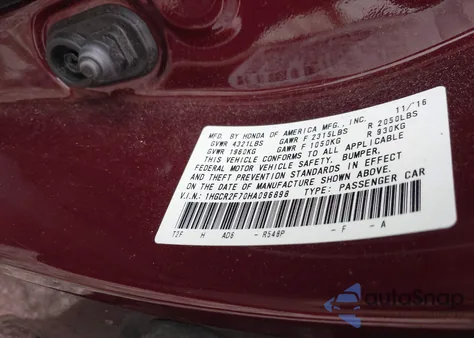 2017 Honda Accord Ex из США, поврежденный, VIN 1HGCR2F70HA096898